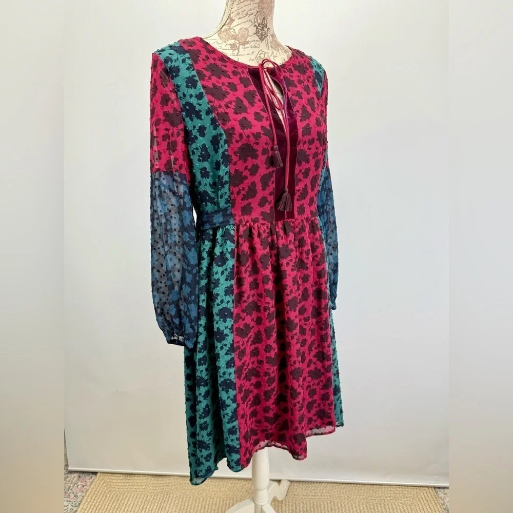 MATILDA JANE Burgundy and blue A Little Party velvet burnout hi lo dress size S - Picture 11 of 16